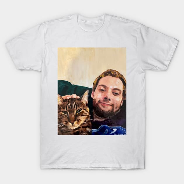 Young Man with his Feline Friend T-Shirt by gjspring